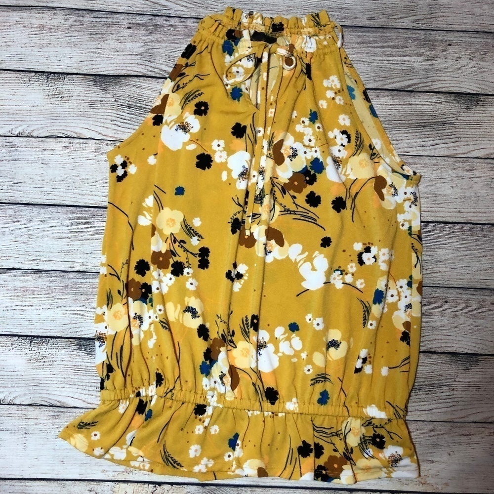 Worthington Yellow Floral Print Halter Top Size S